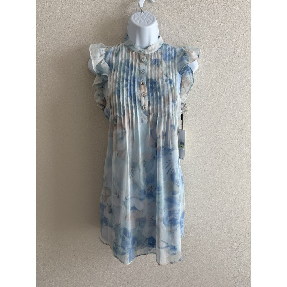 Calvin Klein Women Blue‎ Multi Printed Flutter Sleeve A-Line Mini Dress NWT 4P